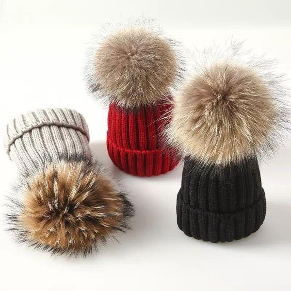 

beanie/skull caps winter knitted beanies cap hat thick women brand female fur pom poms skullies for girl 's, Blue;gray