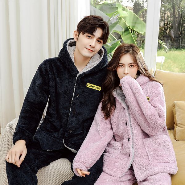 

winter thick warm animal pajamas flannel dinosaur sleepwear shark pajamas sets men women hooded coral fleece plus size pijama lj201113, Black;brown