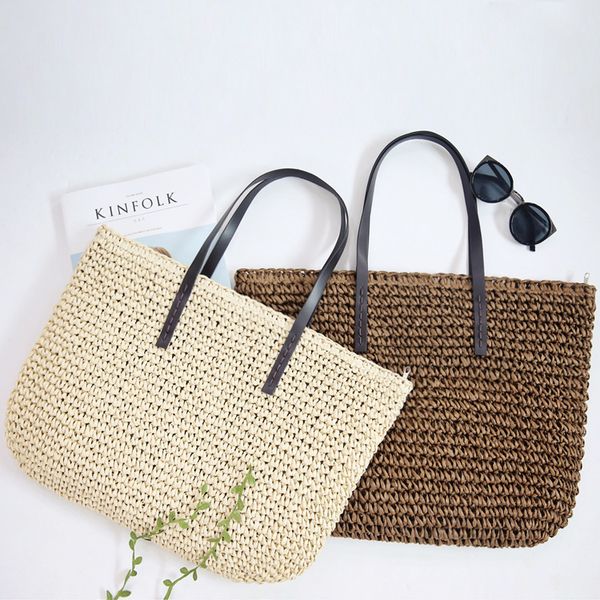 

hbp non-brand hand woven simple bag versatile one shoulder large capacity beach resort rattan straw bag sport.0018