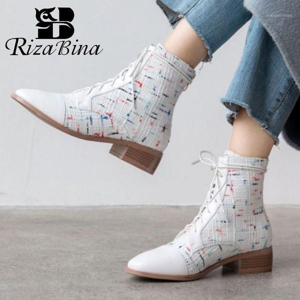 

rizabina women ankle boots low heels zipper cross strap winter shoes woman square toe botas size 31-431, Black