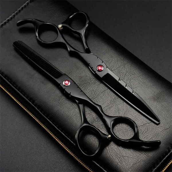 

professional japan 440c 5.5 '' 6 red gem black cut hair scissors cutting barber haircut thinning shears hairdressing 220121