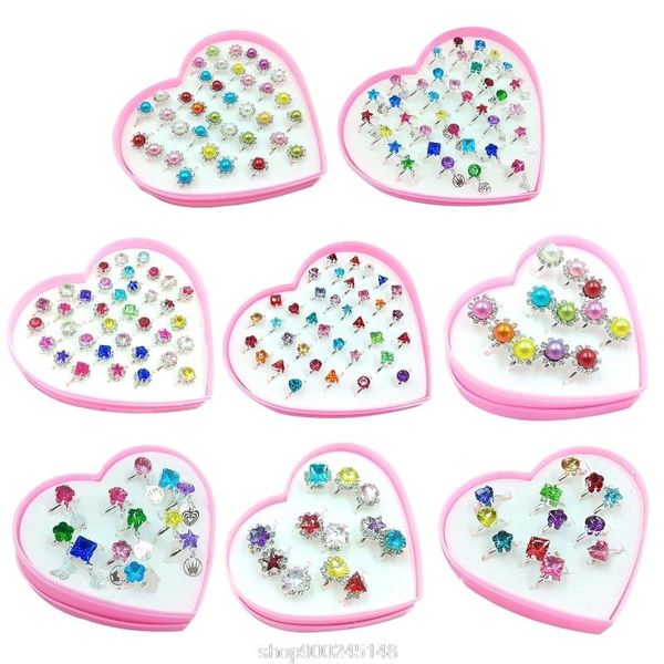 

cluster rings 12/36 pcs/box adjustable alloy baby girl children with heart shaped showcase for party o30 20 drop, Golden;silver