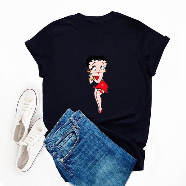 

betty boop tshirt print graphic tees women t shirt tumblr summer femme korean clothes cotton 90s lady girl regular tshirt, White