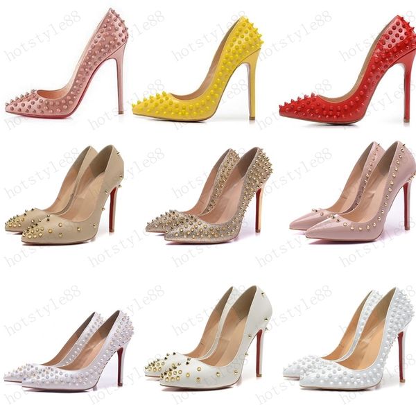 

new shoes red sloe women pumps high heel shoes rivet pointed toe fine heel lady wedding shoes bottom for the red 8cm 10cm 12cm 35-44, Black