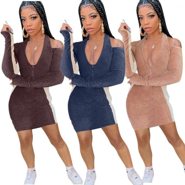 

sleeve v neck panelled party dresses ladies casual pack hip bodycon dersses women halter strapless dress long, Black;gray