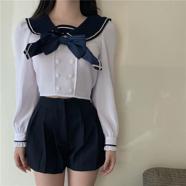 

2021 New -autumn sea turtleneck long sleeve all-match thin women's blouse shirts with ties (r98160) RHIB, White