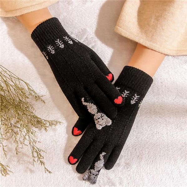 

winter fashion touch screen gloves women new cute printed wool knitted gloves warm full finger mittens for women, Blue;gray