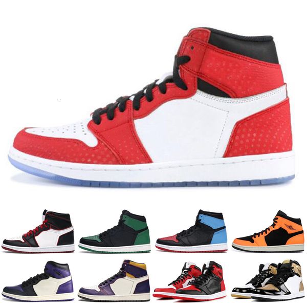 

game royal 1 1s men basketball shoes obsidian pine green high og satin snake gold toe homage to home sports shoes, White;red