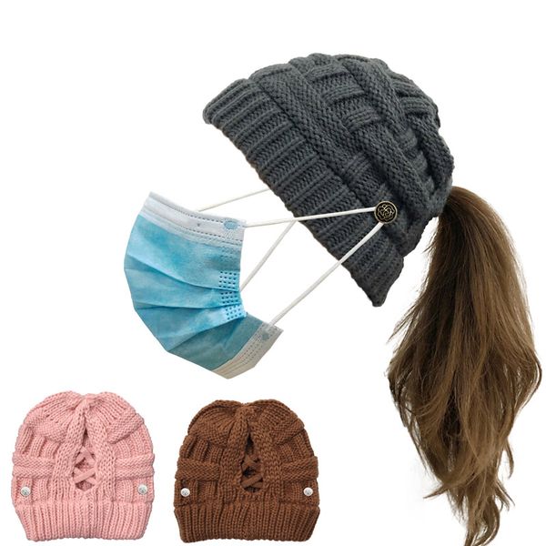 Cool Design Wear Mask Button Bibs Handmade Womens Tenere il cappello a testa vuota per capelli a maglia invernale caldo