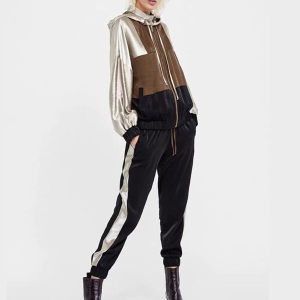 

autumn and winter velvet new single women's color matching sports jogging suit + casual pants, Gray