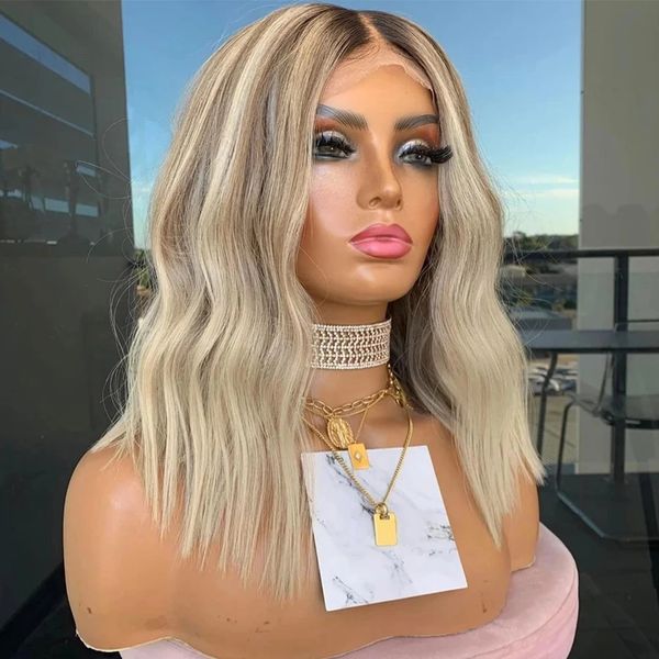 

indian wavy hair ash blonde lace front wig highlights platinum blondes bob wig laces frontal human hairs wigs 13x6 hd transparent, Black
