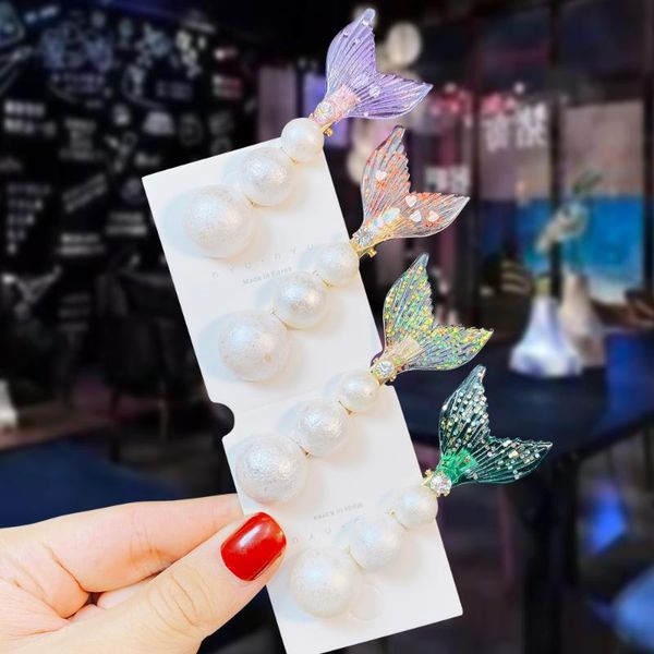 

new women girls cute pearls fish tail barrettes sweet hair clip hair ornament hairpins fashion accessories