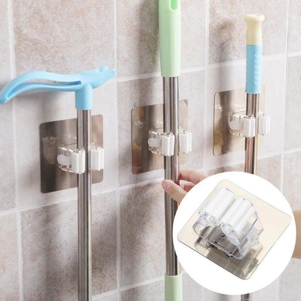 

2021 new hole wall mounted mop holder brush broom hanger organizer tool rack kitchen storage w0q11