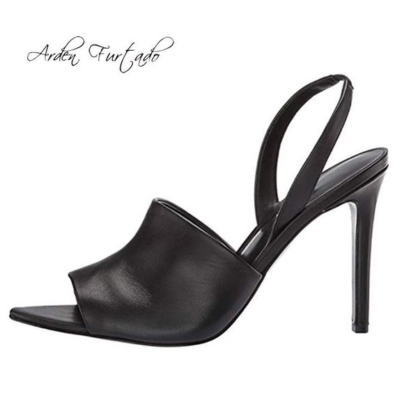 

arden furtado summer fashion women's shoes elegant leather sandals buckle strap stilettos heels party shoes big size 44 45, Black