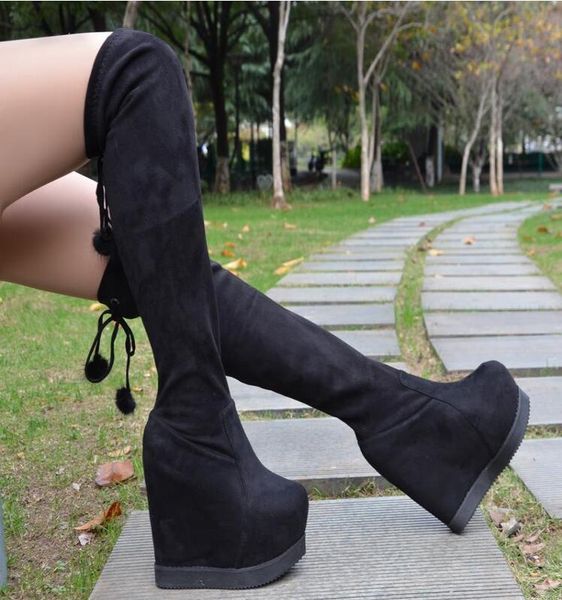 

2020 and 2015 winter 15cm high tube super heels on knee long boots s5z8, Black
