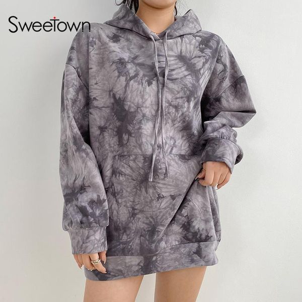 

sweetown tie dye oversized gothic y2k hoodies women christmas aesthetic outwear casual loose autumn winter pullover sweatshirts1, Black