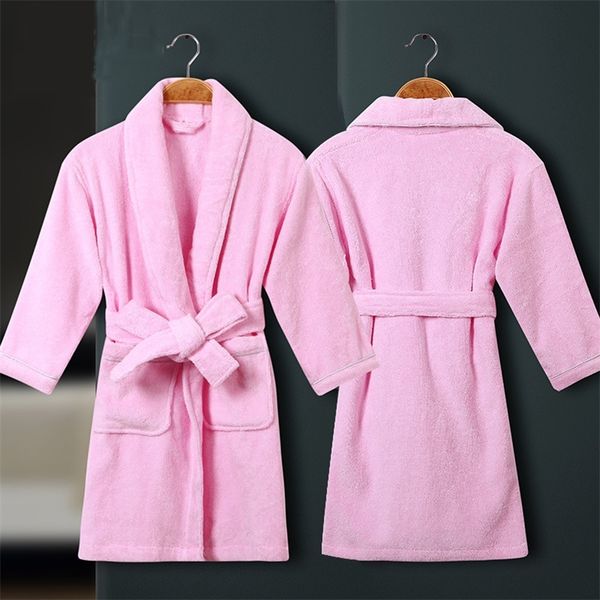 

children's terry bathrobe boys girls cotton thicken towel bath robe swimming turn-up collar little girl robes dressing gown kids 201225, Blue;red