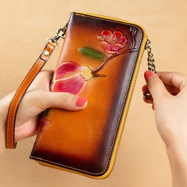 

maheu new rfid ladies casual upper layer female leather clutch single long wallet bag with lady purse zipper, Red;black