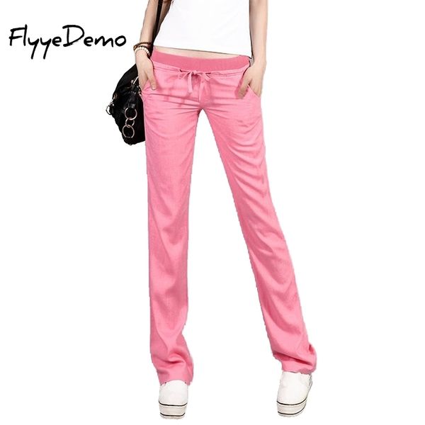 

4 colors summer style new fashion all-match commuter flax linen casual elastic waist straight pants women pantalon femme 201109, Black;white