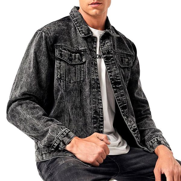 

2021 men's new solid color denim jacket teenagers loose and versatile black three-dimensional patch pocket lapel denim jacket, Black;brown