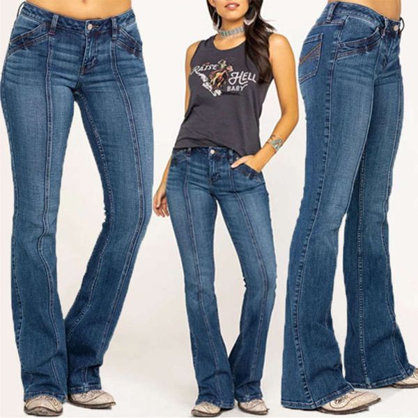 

selling jeans slim fit women's wash flared pants, Blue