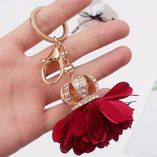 

fashion rhinestones crown petals key chain car key ring for women bag charms accessories jewelry pendant gl5045 h sqcysl