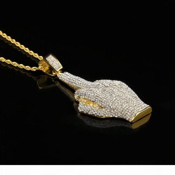 

mens necklace hip hop jewelry with zircon iced out chains vintage high grade big finger pendant necklace stainless steel jewelry wholesale, Silver
