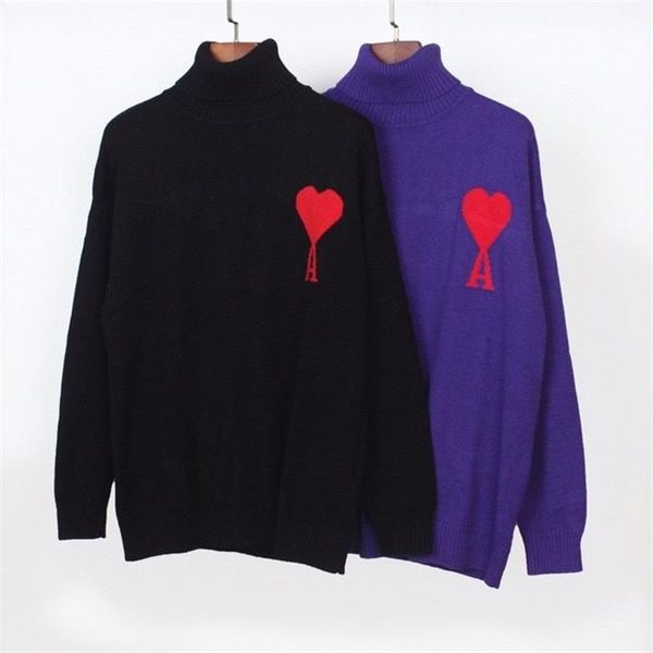 

men's new love heart turtleneck pullover sweater, White;black