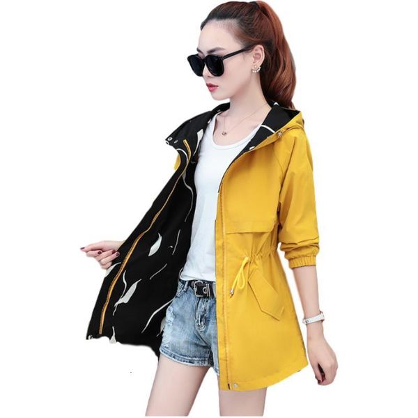 

2020 spring new plus size jacket women hooded fashion double-sided wear windbreaker women loose outwear ladies coats 4xl d3410, Black;brown