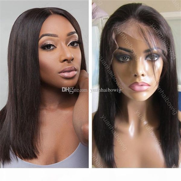 

short bob wig virgin indian human hair layer straight front lace wig ing, Black;brown