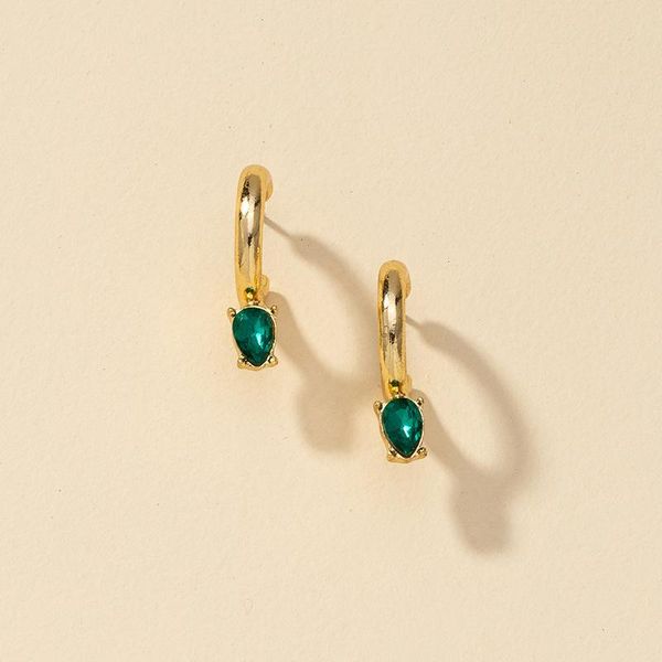 

hoop & huggie trendy ins gold green stones minimalist minimalism earrings korean fashion chic women party jewelry earring, Golden;silver