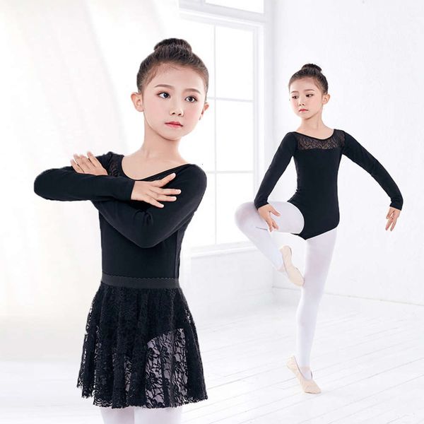 

dance drs children's spring and autumn long sve one-piece skirt training girl ballet grading gymnastic suit, Blue