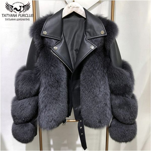 

fashion real fox fur coats with genuine sheepskin leather wholeskin natural fox fur jacket outwear luxury women 2020 winter newx1019, Black
