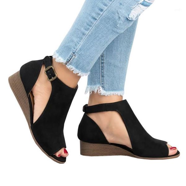 

2021 new sandalia feminina women sandals ladies pumps strap sandals shoes fashion 35-43 size wedges shoes1, Black
