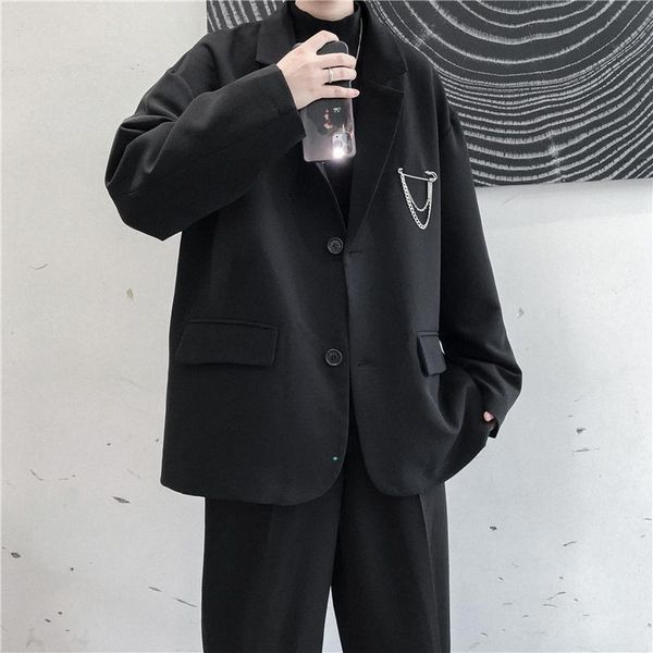 

men's suits & blazers fashion korean men blazer casual loose long sleeve simple oversized cardigan abrigo cuadros clothing db60xf, White;black