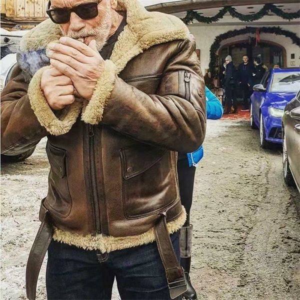 

men's retro fur locomotive jacket stand collar zipper pu leather warm coat uk c1120, Black;brown