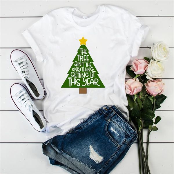 

women cartoon tree star fashion holiday merry christmas graphic ladies tshirt female womens clothes t tee shirts t shirt, White