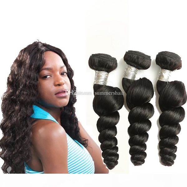 

brazilian loose wave bundles 8a grade remy human hair weave bundles 8-28inch natural color bouncy curl dyeable, Black