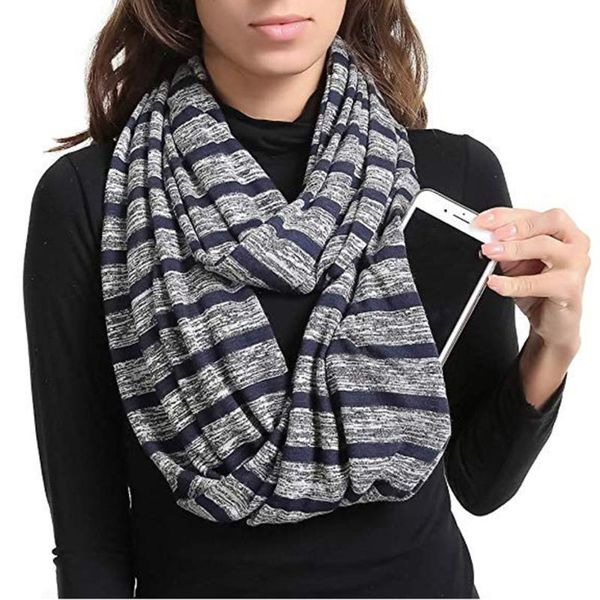 

women solid winter convertible infinity scarf pocket loop zipper pocket scarves 2020 spring winter men women all-match sale, Blue;gray