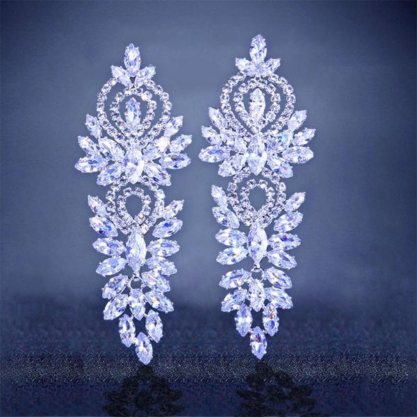 

dangle & chandelier luxury ear jewelry cubic zirconia drop earrings wedding 2021 for women vintage big long bridal accessories gorgeous, Silver