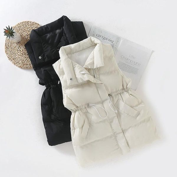 

women autumn winter sleeveless cotton long vest coat plus size 5xl solid padded jacket female waistcoat stand collar vest, Black;white