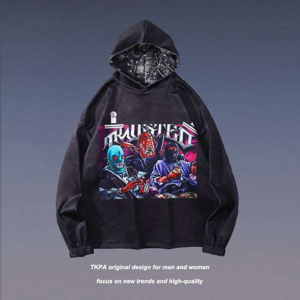 

Tkpa American hip hop trend Hoodie men's and women's high street gangster printed sports hoodie coat, Black