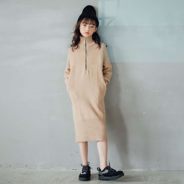 

girls' drs 13265 2020 thickened leisure sports sweater knitted straight through mori's zhongda children's skirt, Red;yellow