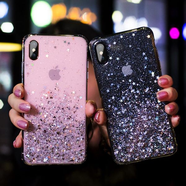 

простая фольга звезды bling blitter case для iphone 6 6s 7 8 плюс мягкая силиконовая крышка tpu для iphone x xr xs jllycc