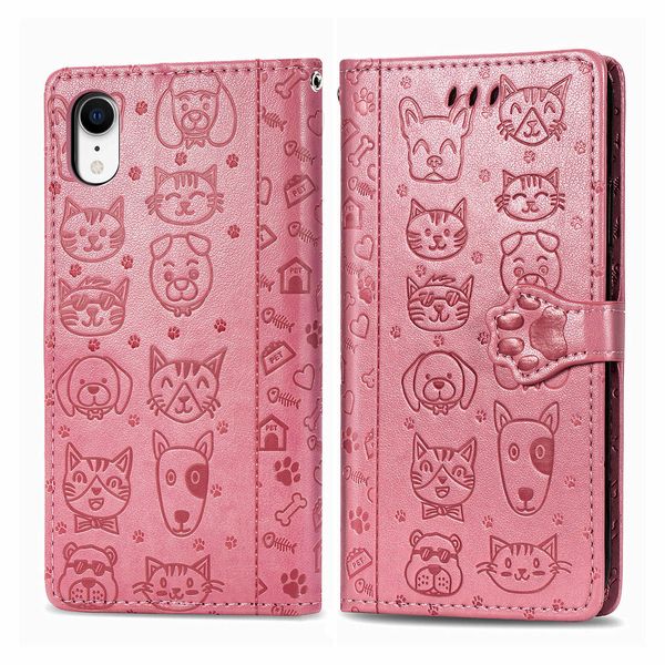 

phone case new 2020 cute cat and dog phone cases for iphone xs max 6.5 wallet case with strap special leather case bags
