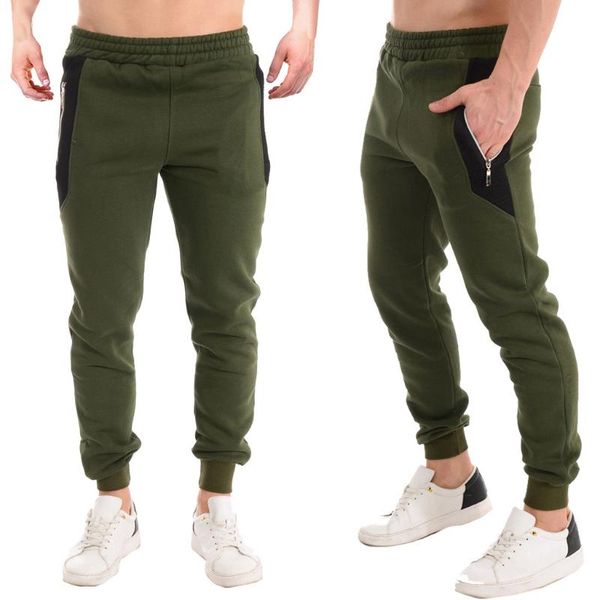 

men's pants mens sports running casual fitness patchwork bodybuilding pocket skin full length loose sport gym trousers, Black