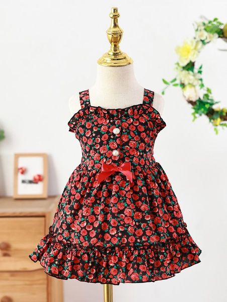 

baby floral print ruffle trim knot cami dress she, Red;yellow