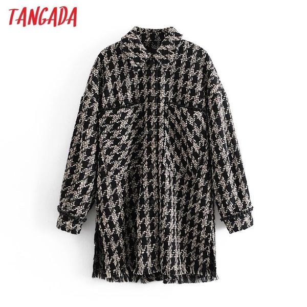 

women's wool & blends tangada women tweed thick coats jacket loose long sleeves pocket 2021 ladies boyfriend oversized coat 3h339, Black