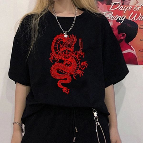 

Vrouw Katoenen T-shirts Harajuku Dragon Y2k Tops Esthetische Vintage Femme Koreaanse Stijl Oversized T-shirt Chinese Dragon #Vz0Y, White