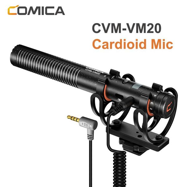 

comica cvm-vm20 microphone portable trrs trs 3.5mm super cardioid condenser video interview mic for smartphone dslr camera